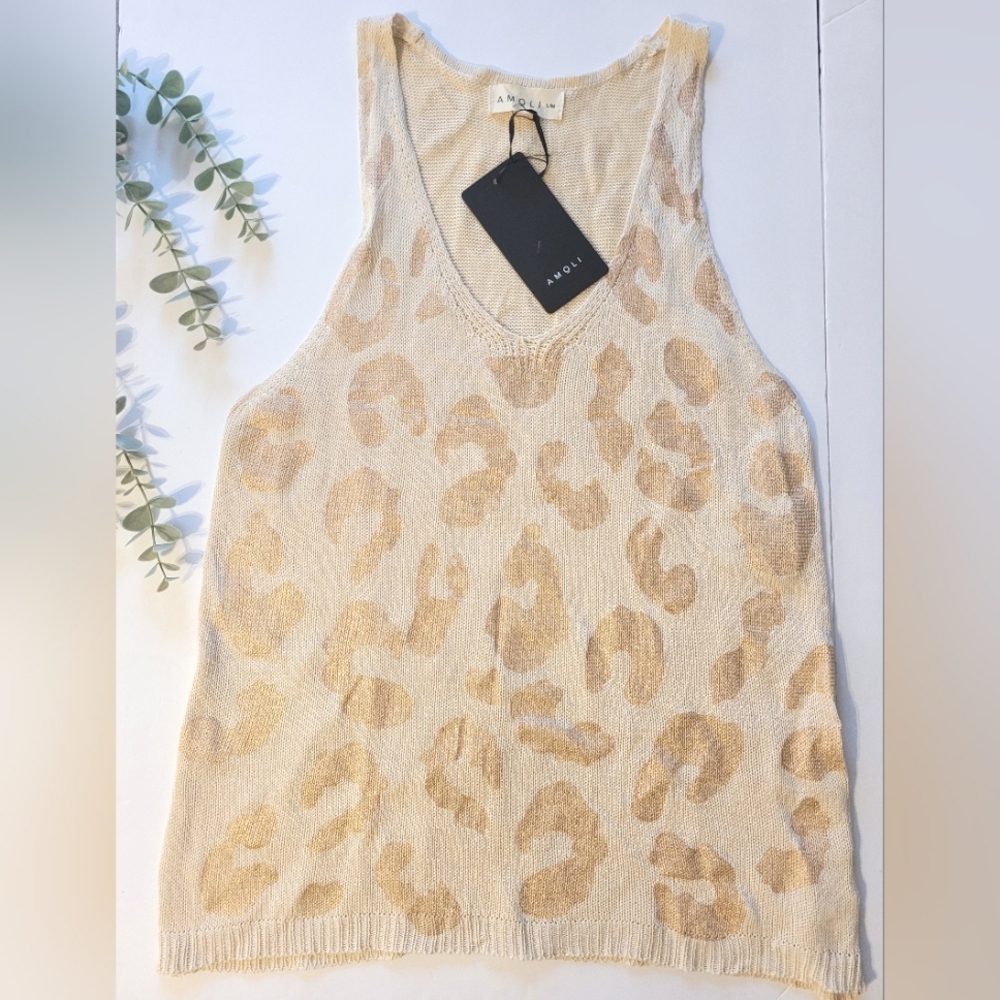 New amoli sweater sleeveless  animal print goldfoil